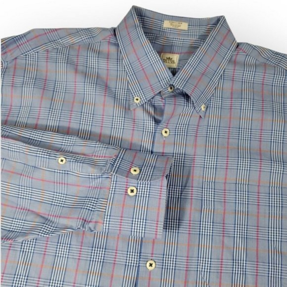 Peter Millar Mens XL,‎ X-Large Blue Plaid Colorful Long Sleeve Button Down Shirt